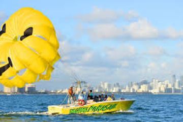 a parachute with a body of water