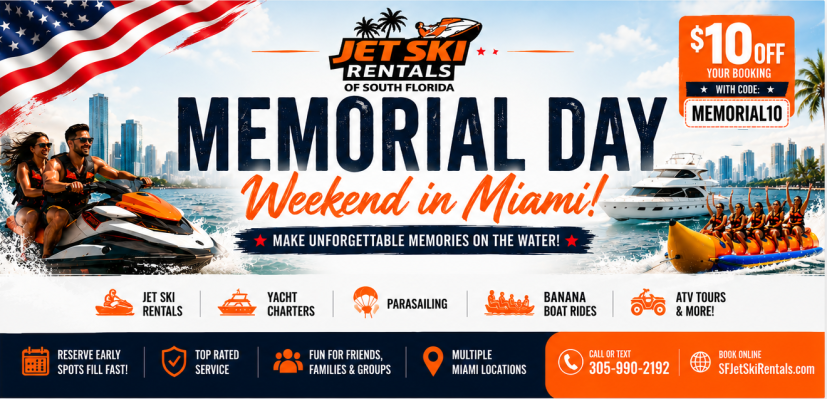 Memorial Day weekend jet ski rentals and water activities promotion in Miami by Jet Ski Rentals of South Florida